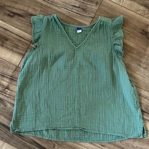 Old Navy Dark Sage Green Ruffle Sleeve Blouse